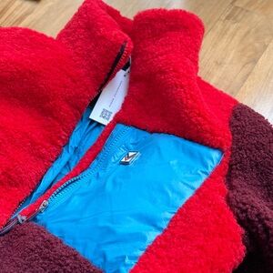 Tory Burch burgundy red fleece jacket XS NWT Tory Burch COLORBLOCK FLEECE JACKET